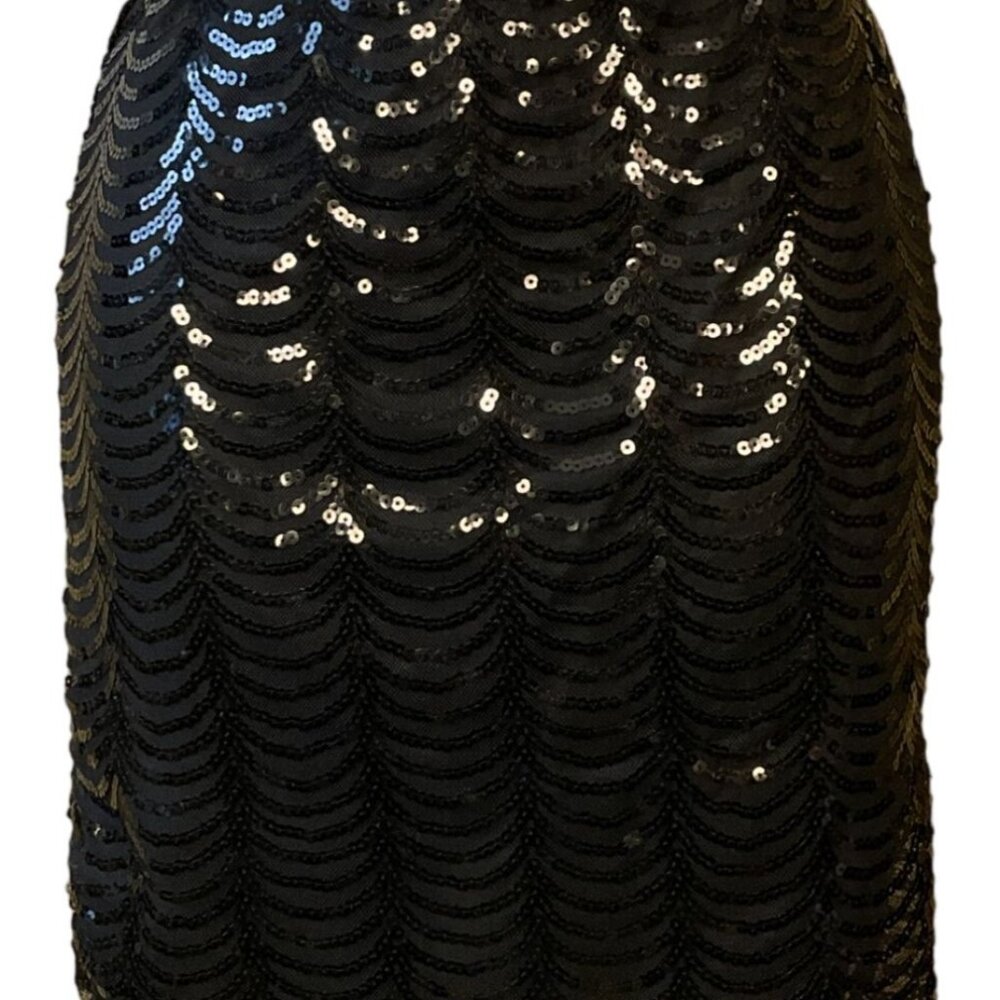 Rebellious Jules Black Sequin Elastic Waist Scallop Hem Slim Mini Skirt Small